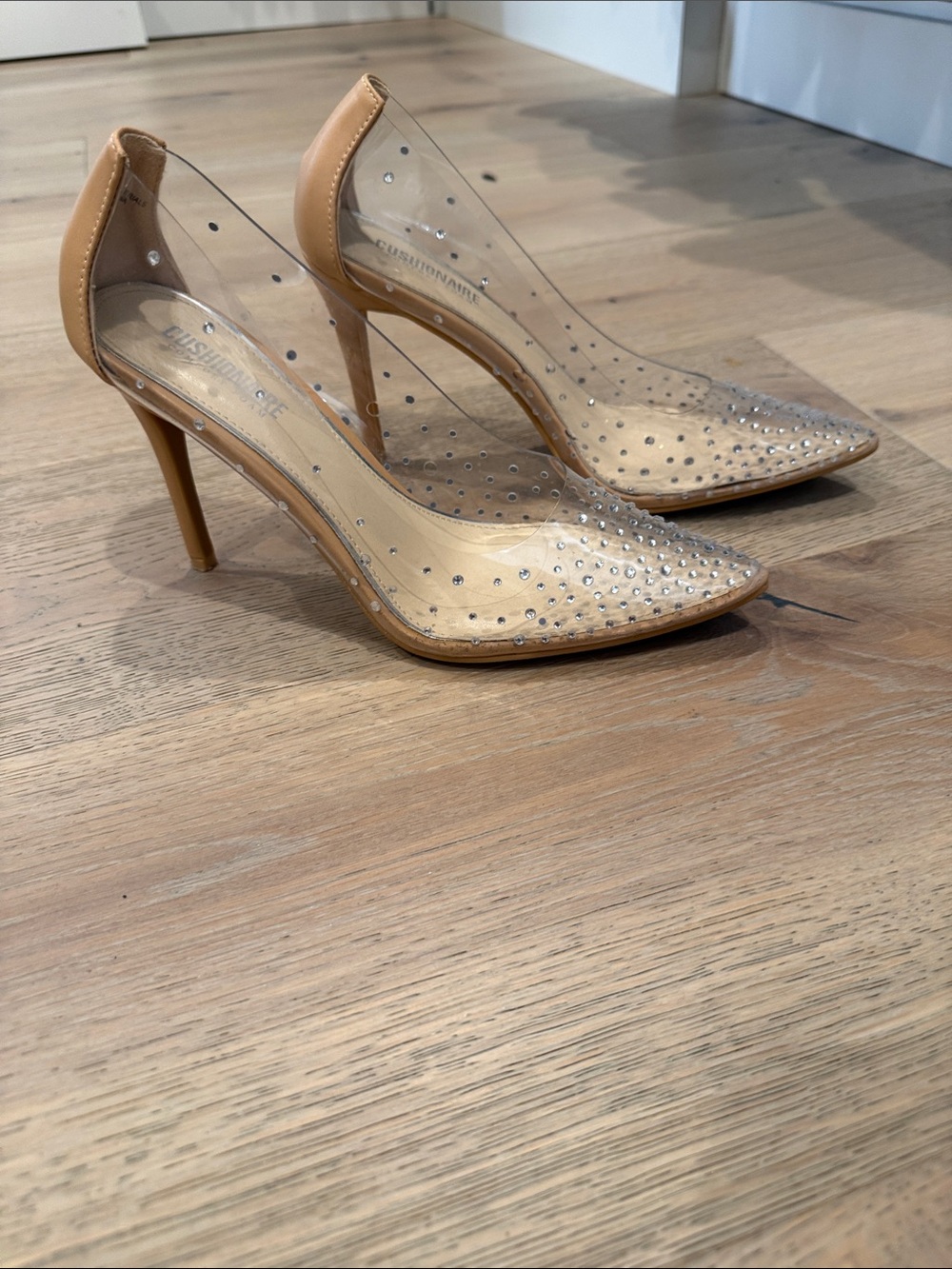 Guess Nude Pointed Toe Clear Pumps with Studded Crystals